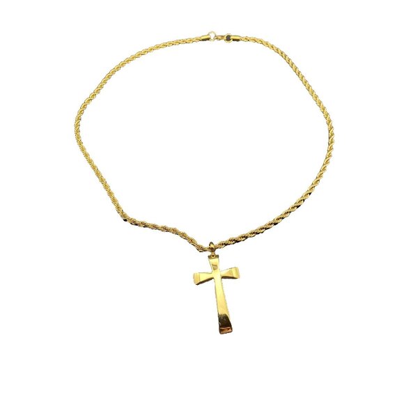 EDFORCE Cross Necklace Stainless Steel Gold Plated 2" 24” Rope 4 mm  Hip Hop - Picture 1 of 5